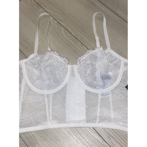 INC International Concepts Lace Bustier Bra Lingerie UW Womens M Medium Wht New - Picture 2 of 4